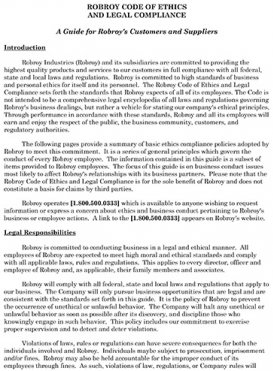 Robroy Code of Ethics